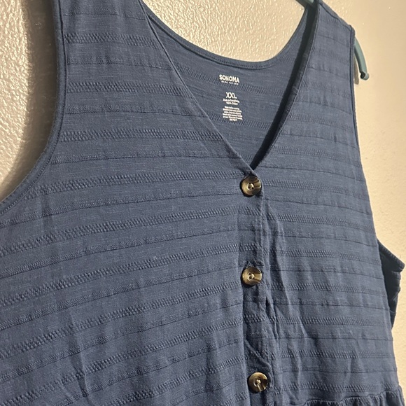Sonoma Navy Button-Front Tiered Midi Dress - Picture 4 of 11